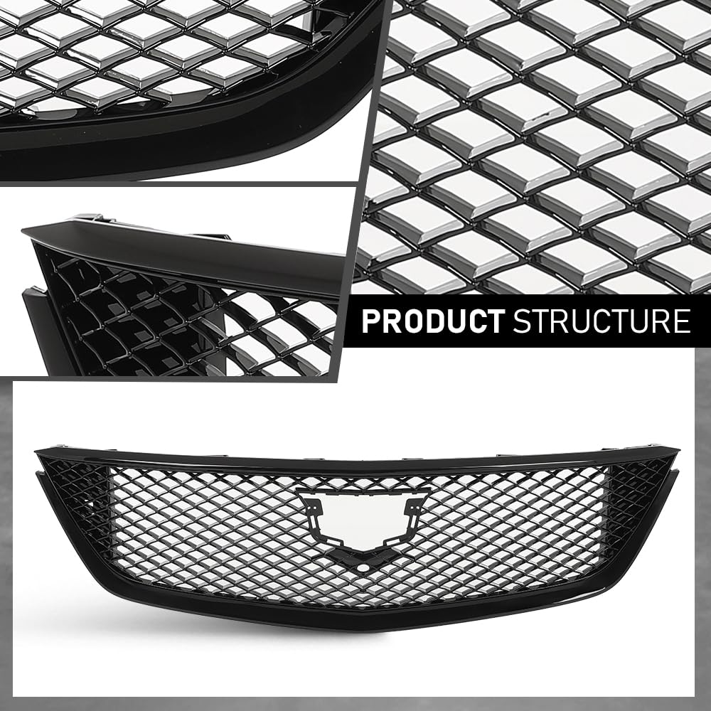 G-PLUS Front Bumper Hood Grille Grill Mesh Compatible with Cadillac CT5 2020-2024 84517549, 84613162, 84934970 Gloss Black