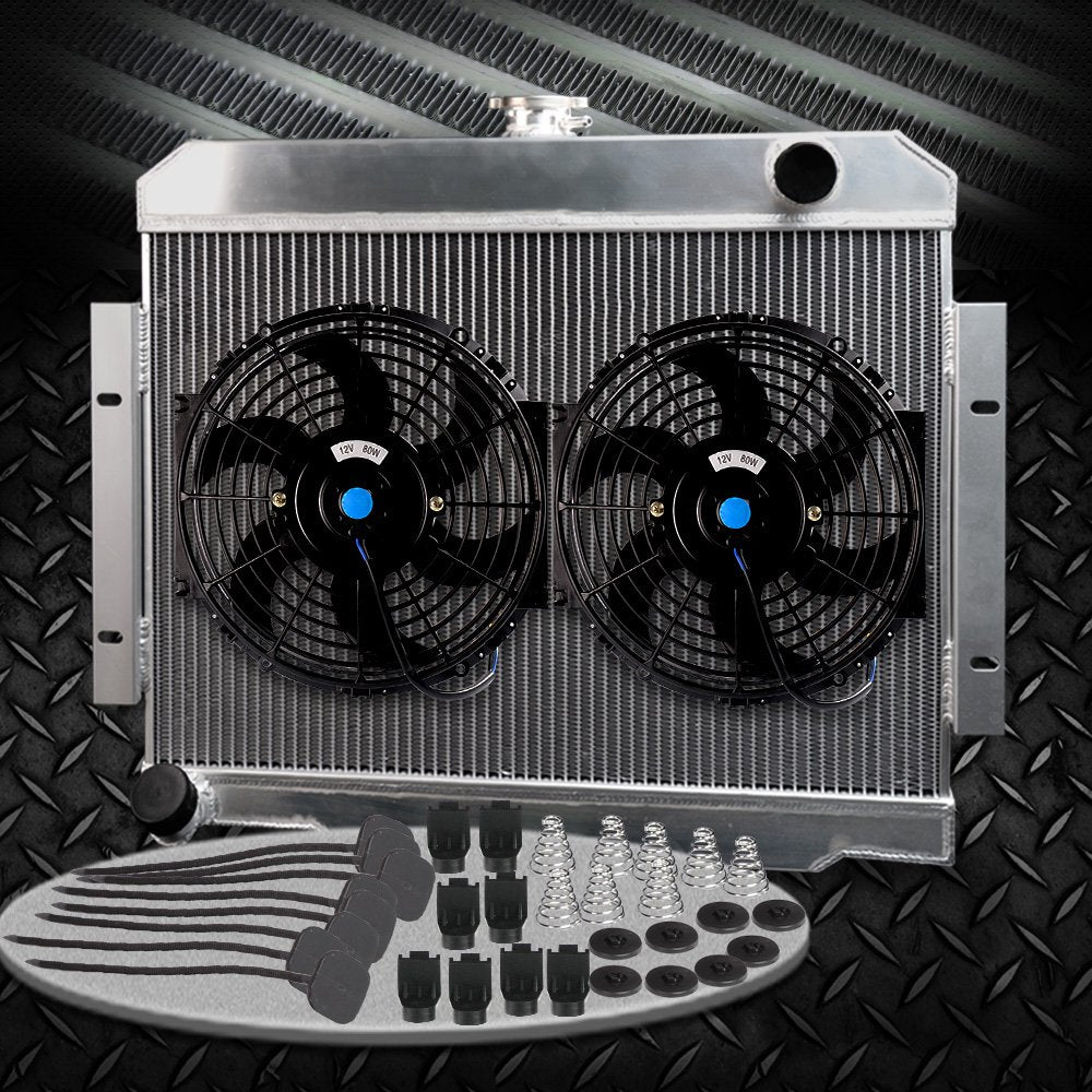 Compatible For Jeep CJ5/CJ6/CJ7 3.8L 4.2L 5.6L 1972-1986 Full Aluminum Racing Radiator Replacement + 2 PCS 10'' Radiator Cooling Fan
