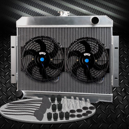 Compatible For Jeep CJ5/CJ6/CJ7 3.8L 4.2L 5.6L 1972-1986 Full Aluminum Racing Radiator Replacement + 2 PCS 10'' Radiator Cooling Fan