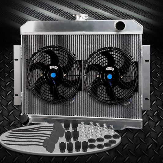 Compatible For Jeep CJ5/CJ6/CJ7 3.8L 4.2L 5.6L 1972-1986 Full Aluminum Racing Radiator Replacement + 2 PCS 10'' Radiator Cooling Fan