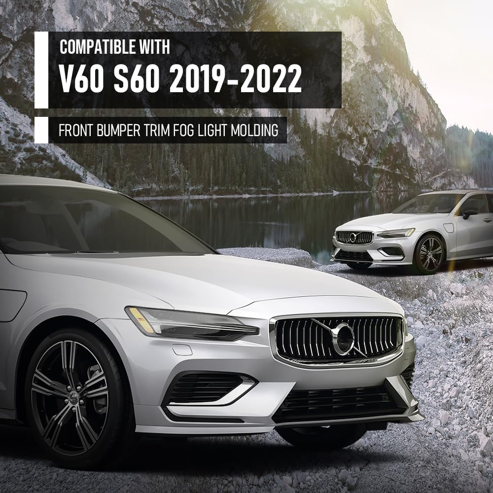 G-PLUS Front Bumper LH+RH Trim Fog Light Molding Compatible with Volvo S60 V60 2019 2020 2021 2022 31455511, 31455512 Silver