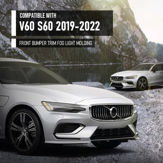 G-PLUS Front Bumper LH+RH Trim Fog Light Molding Compatible with Volvo S60 V60 2019 2020 2021 2022 31455511, 31455512 Silver