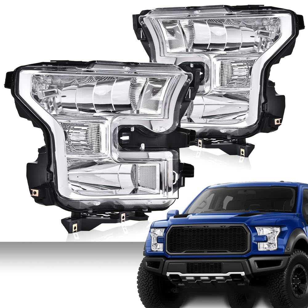 G-PLUS Headlights Compatible with Ford F150 2015-2017 Headlamps Pair Driver Passenger Side Clear Lens Chrome Housing Clear Reflector,faros delanteros