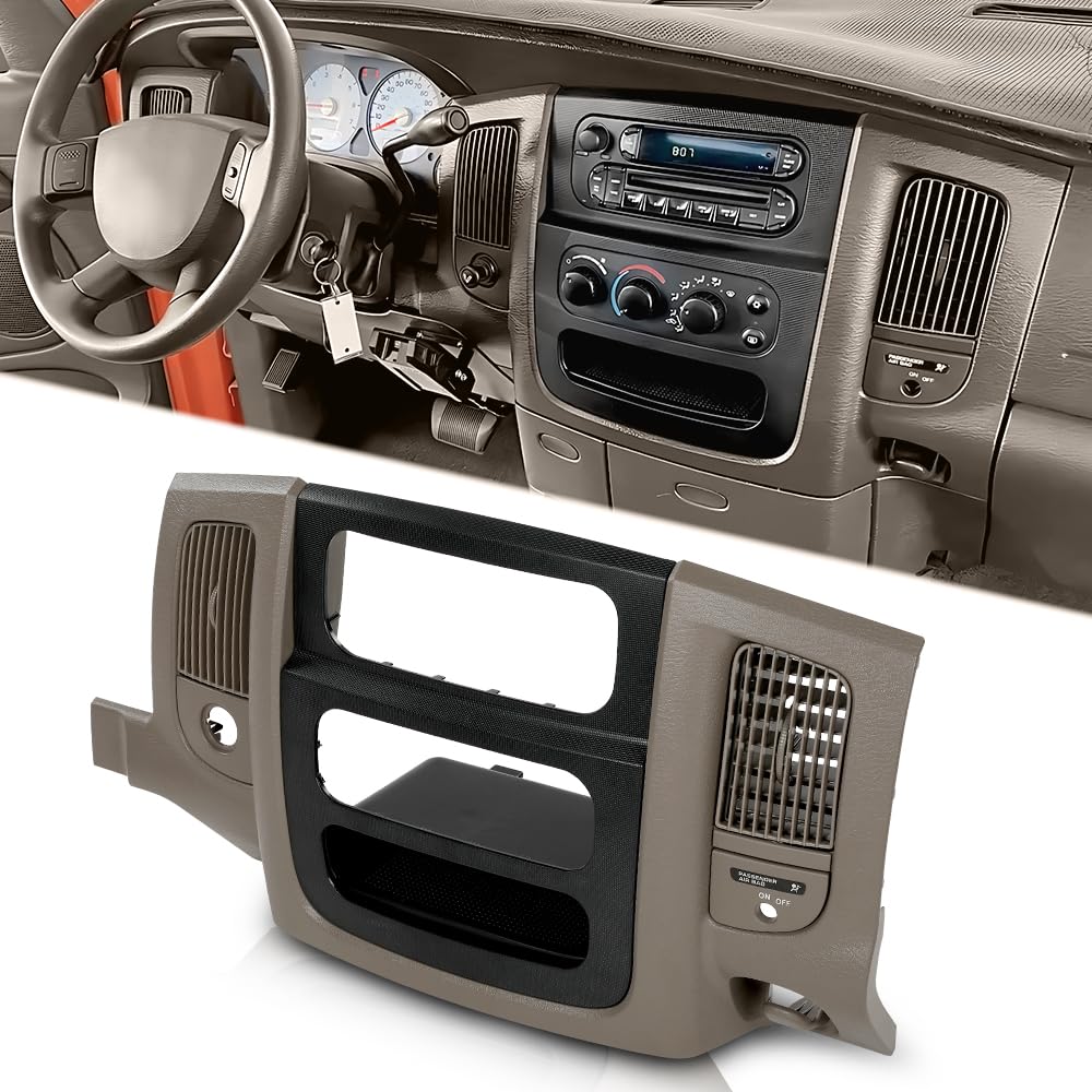 G-PLUS Dash Radio Trim Bezel Cover Surround Panel w/Air Vent & Storage Compatible with Dodge Ram 1500 2002-2005/Fits Dodge Ram 2500 3500 2003-2005 Beige