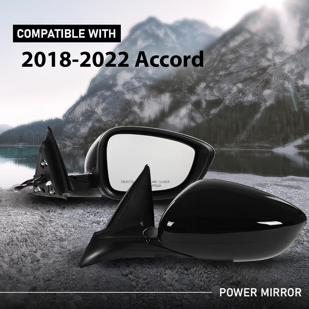 G-PLUS Power Mirror Driver and Passenger Side Compatible with Honda Accord Sedan 2018-2022 1.5L HO1320328 HO1321328 76208TVAA02 76258TVAA02 Glossy Black 3-Pin Manual Folding