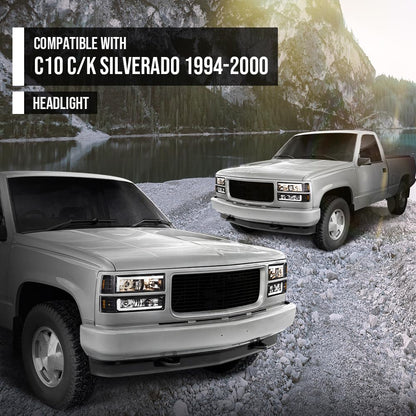 G-PLUS LED Headlights Fit GMC C1500 K1500 Yukon 1994-1999 / Fit GMC C2500 C3500 K2500 K3500 1994-2000 Clear Lens Black Housing Amber Reflector Headlamps,faros delanteros Assembly