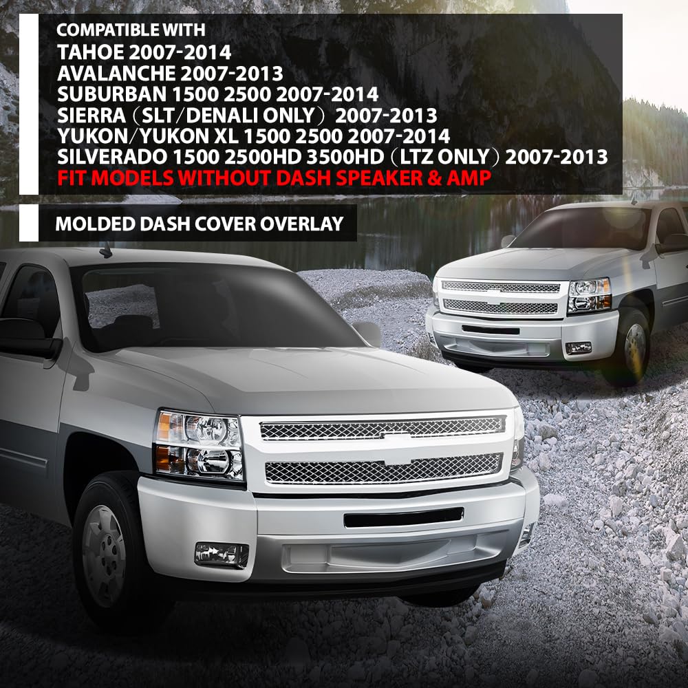 G-PLUS TPE Molded Dash Cover Cap Overlay Compatible with chevy Tahoe Avalanche Suburban Yukon 2007-2014/ Silverado LTZ GMC Sierra SLT 2007-2013 (Black)