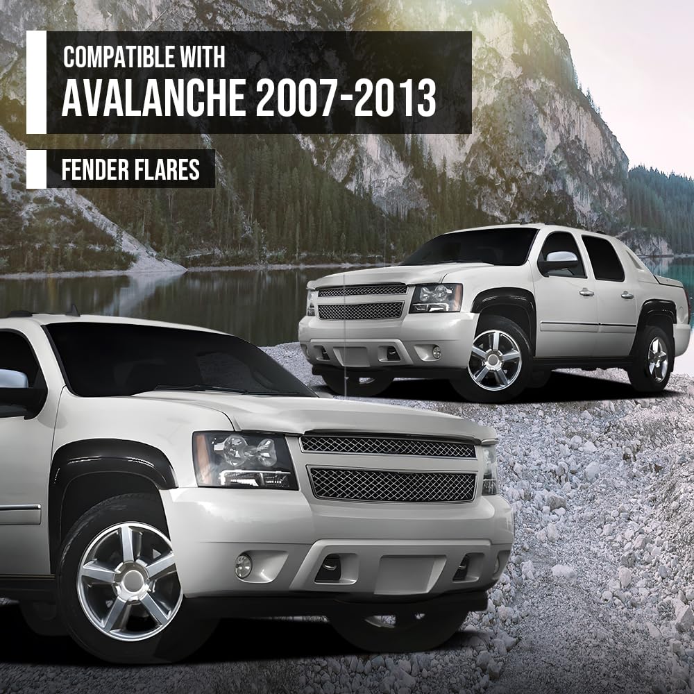 G-PLUS Fender Flares Front & Rear Paintable Compatible with Chevy Avalanche 2007-2013 Black