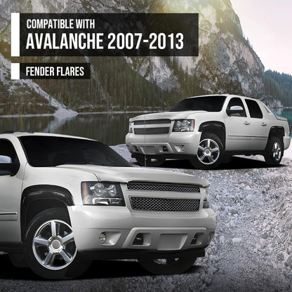 G-PLUS Fender Flares Front & Rear Paintable Compatible with Chevy Avalanche 2007-2013 Black