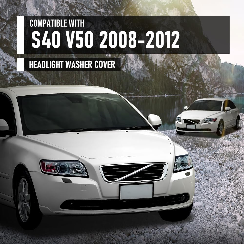 G-PLUS Left Right Headlight Washer Cover Pair Compatible with Volvo S40 V50 2008-2012 39886377, 39886397 Glossy Black