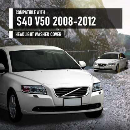 G-PLUS Left Right Headlight Washer Cover Pair Compatible with Volvo S40 V50 2008-2012 39886377, 39886397 Glossy Black
