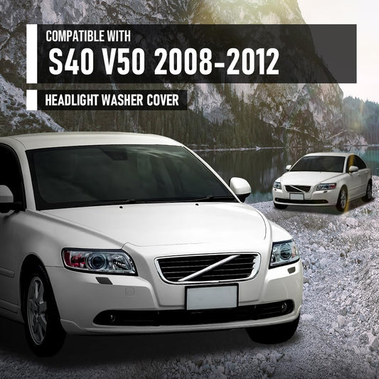 G-PLUS Left Right Headlight Washer Cover Pair Compatible with Volvo S40 V50 2008-2012 39886377, 39886397 Glossy Black