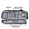 G-PLUS LED DRL Headlights Assembly, Compatible with 1999-2007 GMC Sierra 1500/2001-2007 GMC Sierra 1500 HD Bumper Headlamps, Smoky Lens Chrome Housing Clear Reflector,faros delanteros