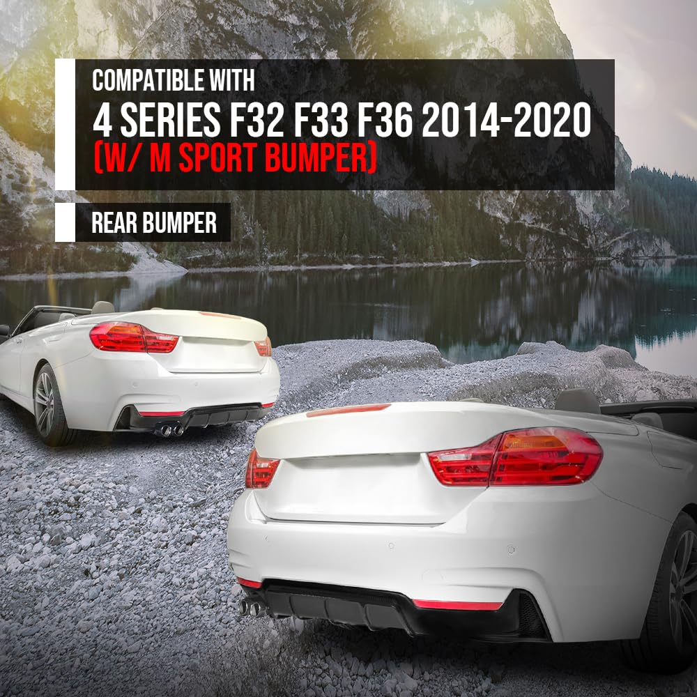 G-PLUS Rear Diffuser Compatible with BMW 4 Series F32 F33 F36 2014-2020 (w/M Sport Bumper), Fit BMW F32 4 Series 2 Door Coupe 2014-2019 M Performance Style (Single Sided Dual Output) Glossy Black