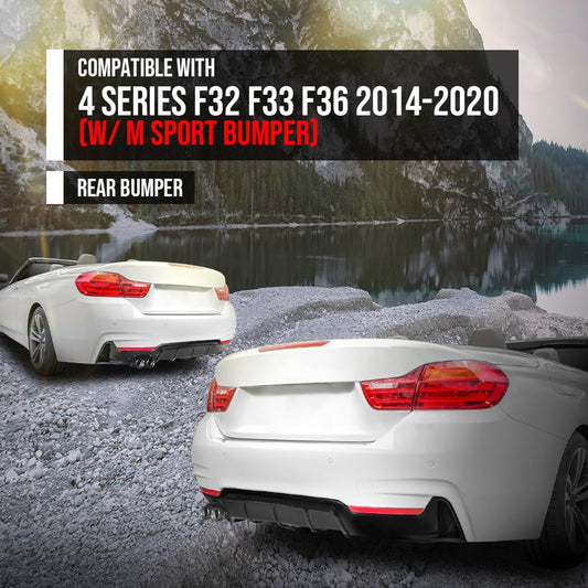 G-PLUS Rear Diffuser Compatible with BMW 4 Series F32 F33 F36 2014-2020 (w/M Sport Bumper), Fit BMW F32 4 Series 2 Door Coupe 2014-2019 M Performance Style (Single Sided Dual Output) Glossy Black
