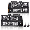 G-PLUS Headlights Assembly, Fit 1994 1995 1996 1997 1998 1999 GMC C1500 K1500 Yukon Bumper Headlamps, Clear Lens Black Housing Amber Reflector,faros delanteros