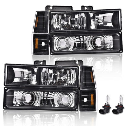 G-PLUS Headlights Assembly, Fit 1994 1995 1996 1997 1998 1999 GMC C1500 K1500 Yukon Bumper Headlamps, Clear Lens Black Housing Amber Reflector,faros delanteros