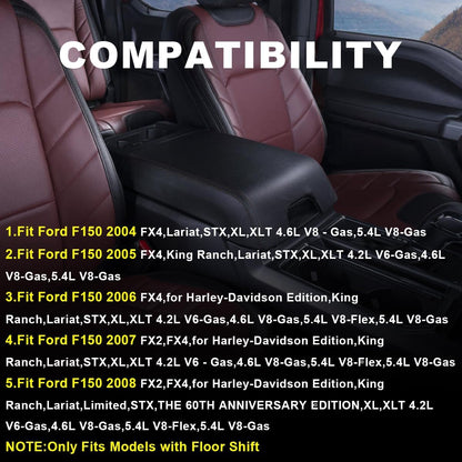 G-PLUS Leather Center Console Lid Cover Pad Compatible with Ford F150 2004 2005 2006 2007 2008 Pickup Truck 5L3Z1506024AAC (Only Fits Models with Floor Shift)