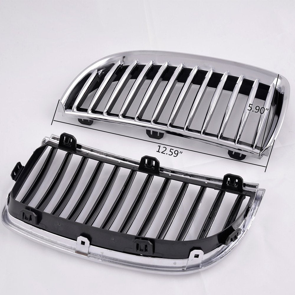 4PCS Silver Front Bumper Kidney Grille Hood Grills Replacement For BMW E90 E91 2005-2008 3-Series 320i 325i 330i 323i 328i Sedan Wagon 2006 2007