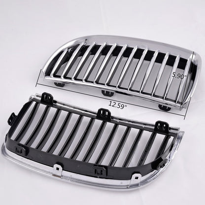 4PCS Silver Front Bumper Kidney Grille Hood Grills Replacement For BMW E90 E91 2005-2008 3-Series 320i 325i 330i 323i 328i Sedan Wagon 2006 2007