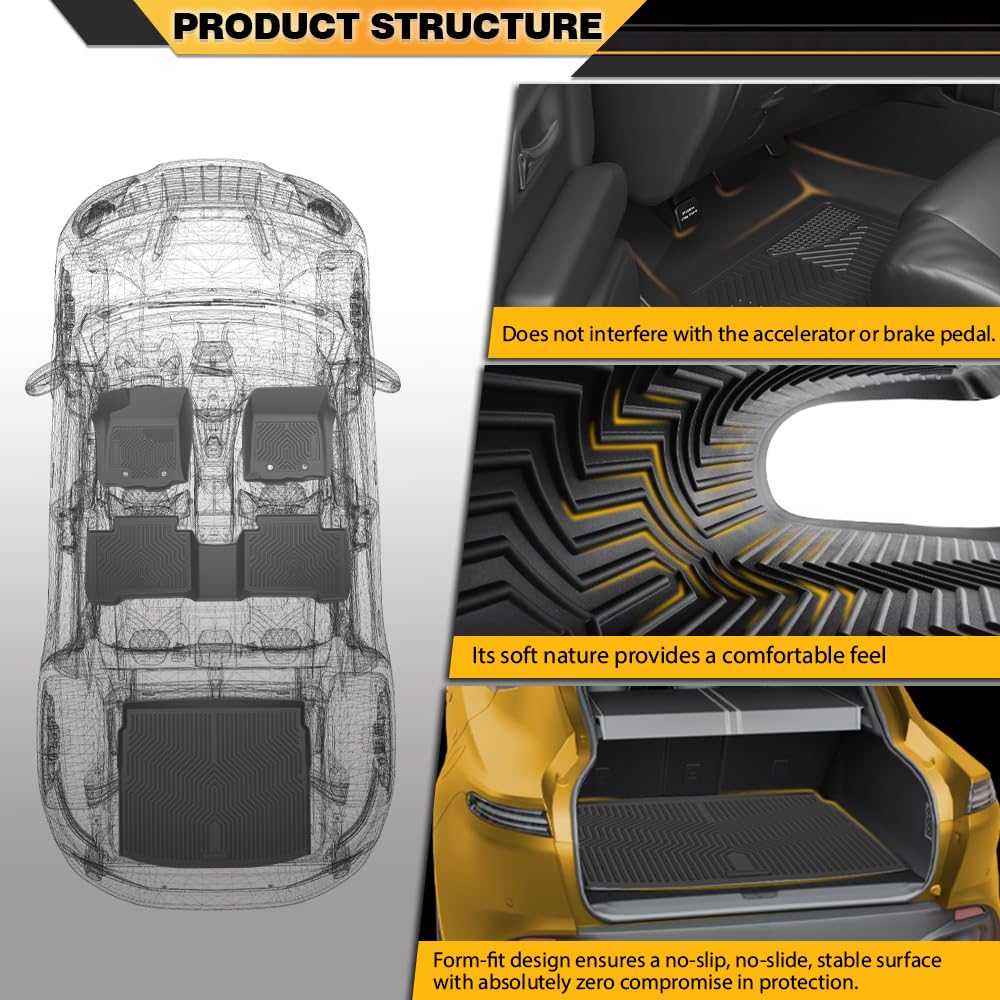 G-PLUS TPE Cargo Liners Compatible with Honda CRV 2023 2024 2025(Include Hybrid) Full Cover Protection All Weather, Floor Liners Car Accessories Black 1st & 2nd & 3rd Row 4PCS