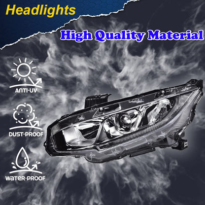 G-PLUS Headlights Assembly, Compatible with 2016 2017 2018 2019 2020 2021 Honda Civic Left bumper Headlamp, Clear lens Chrome Housing Clear Reflector