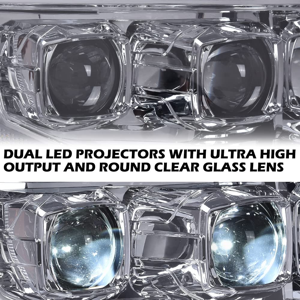 G-PLUS LED Tube Dual Projector Headlights Assembly, Fit for 2009-2014 Ford F150(Only Fit LED) Bumper Headlamps Smoky Lens Chrome Housing Amber Reflector,faros delanteros