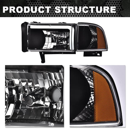 G-PLUS DRL LED Headlights Compatible with Dodge Ram 1500 1994-2001,Fit Dodge Ram 2500 3500 1994-2002(Not for Ram Sport) Headlamps Assembly w/o Bulbs Clear Lens Black Housing Amber Reflector