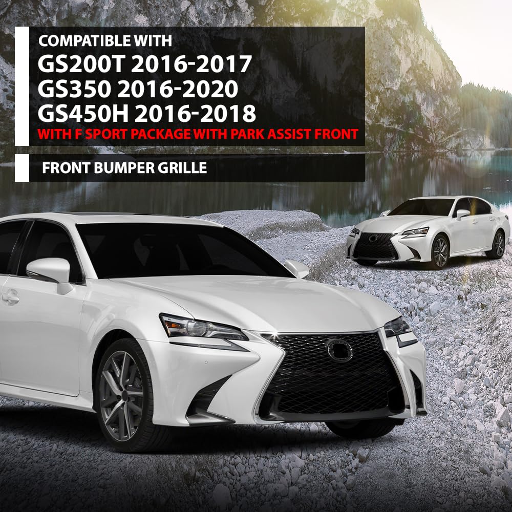 G-PLUS Grille Compatible with LX GS200t 2016-2017/GS350 2016-2020/GS450h 2016-2018 with F Sport Package with Park Assist Front 5310130890, LX1200192 Gray