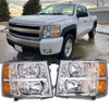 G-PLUS Headlights Assembly, Compatible with Chevy Silverado 2007-2013 1500/Fit Chevy Silverado 2500 HD 3500HD 2007-2014 Bumper Headlamp, Clear lens Chrome Housing Amber Reflector