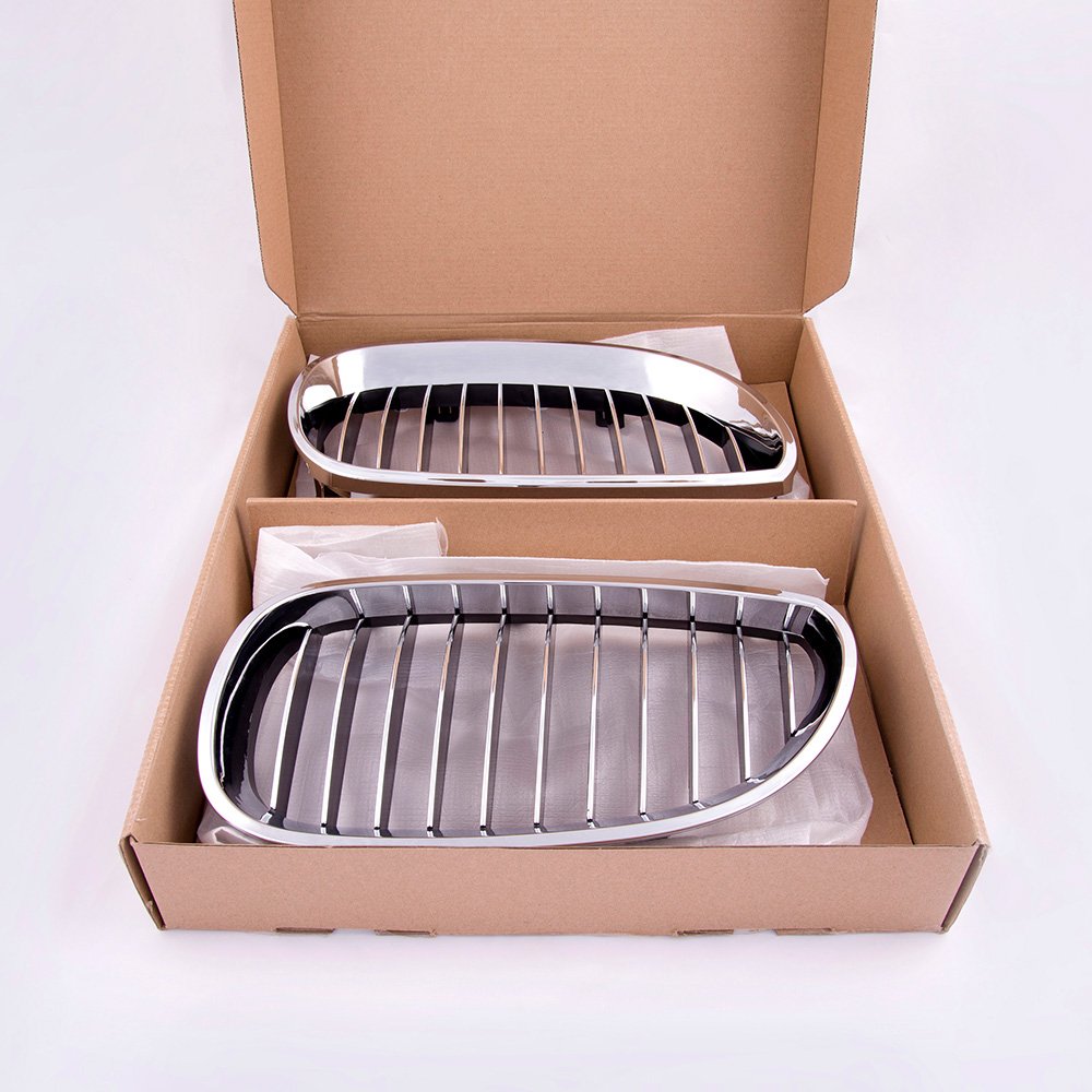 Left & Right Front Bumper Kidney Grilles Hood Grill Replacement For BMW E60 E61 5 Series M5 2003 2004 2005 2006 2007 2008 2009 2010 Silver