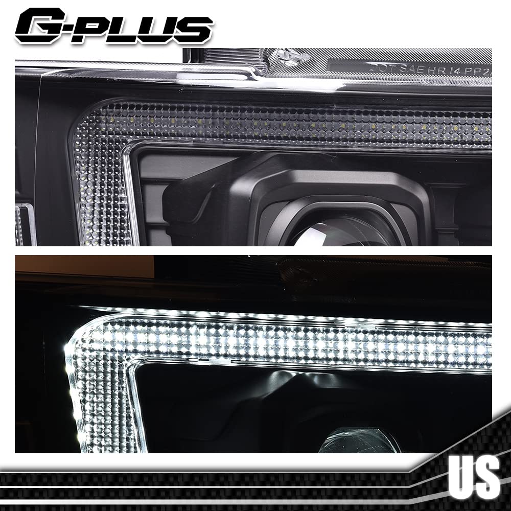 G-PLUS LED Tube Dual Projector Headlights, Compatible with 2007-2014 Chevy Tahoe/Suburban Bumper Headlamps Assembly, Clear Lens Black Housing Clear Reflector,faros delanteros