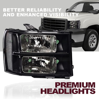 G-PLUS Headlights Assembly Compatible with GMC Sierra 1500 2007-2013 /Fit for GMC Sierra 2500HD 3500HD 2007-2014 Headlamps Left & Right Clear Lens Black Housing Clear Reflector,faros delanteros