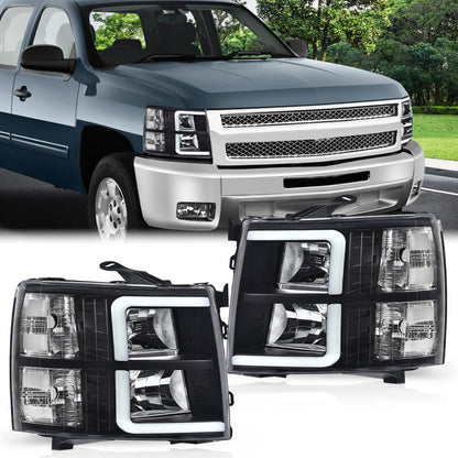 G-PLUS LED Headlights, Fit Chevy Silverado 1500 2007-2013/Fit Chevy Silverado 2500 HD 3500 HD 2007-2014 DRL Bumper Corner Headlamps W/o Bulbs Clear Lens Black Housing Clear Reflector,faros delanteros