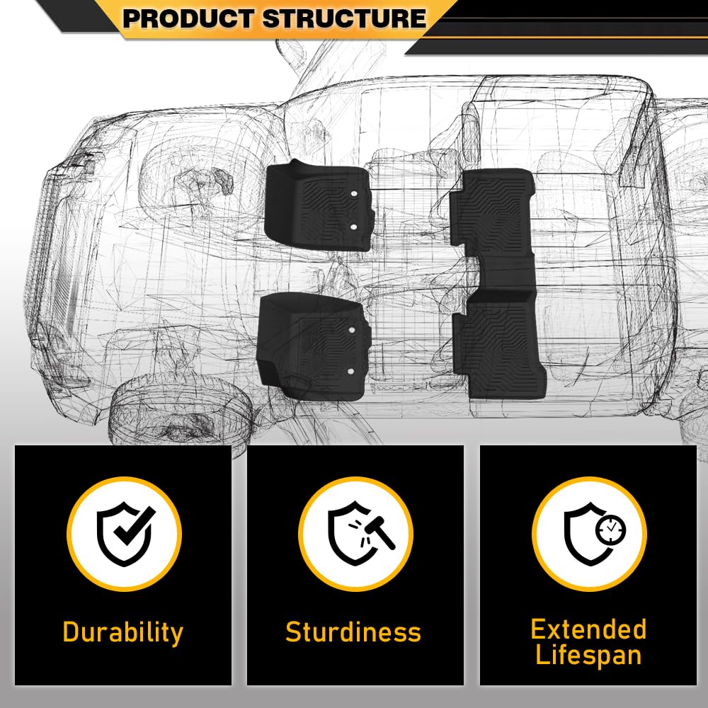 G-PLUS TPE Floor Mats Cargo Liners, Compatibile with Dodge Ram 1500 2500 3500 Quad Cab 2002-2009, 1st & 2nd Row 3PCS, All Weather Full Cover Protection