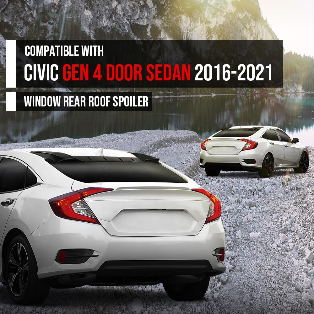 G-PLUS Rear Window Roof Spoiler Compatible with Honda Civic Gen 4 Door Sedan 2016 2017 2018 2019 2020 2021 Rear Roof Spoiler Glossy Black