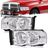 G-PLUS Headlights Assembly, Compatible with Dodge Ram 1500 2500 3500 2002 2003 2004 2005 Bumper Headlamps, Clear lens Chrome Housing Clear Reflector