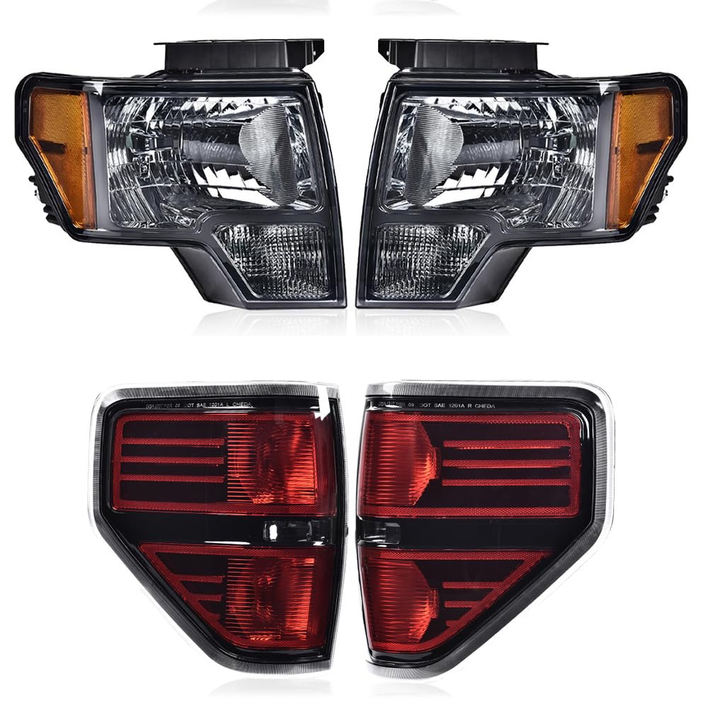 G-PLUS Tail Lights & Headlights Assembly Compatible with 2009-2014 Ford F150 Brake Tail Lamps & Headlamps