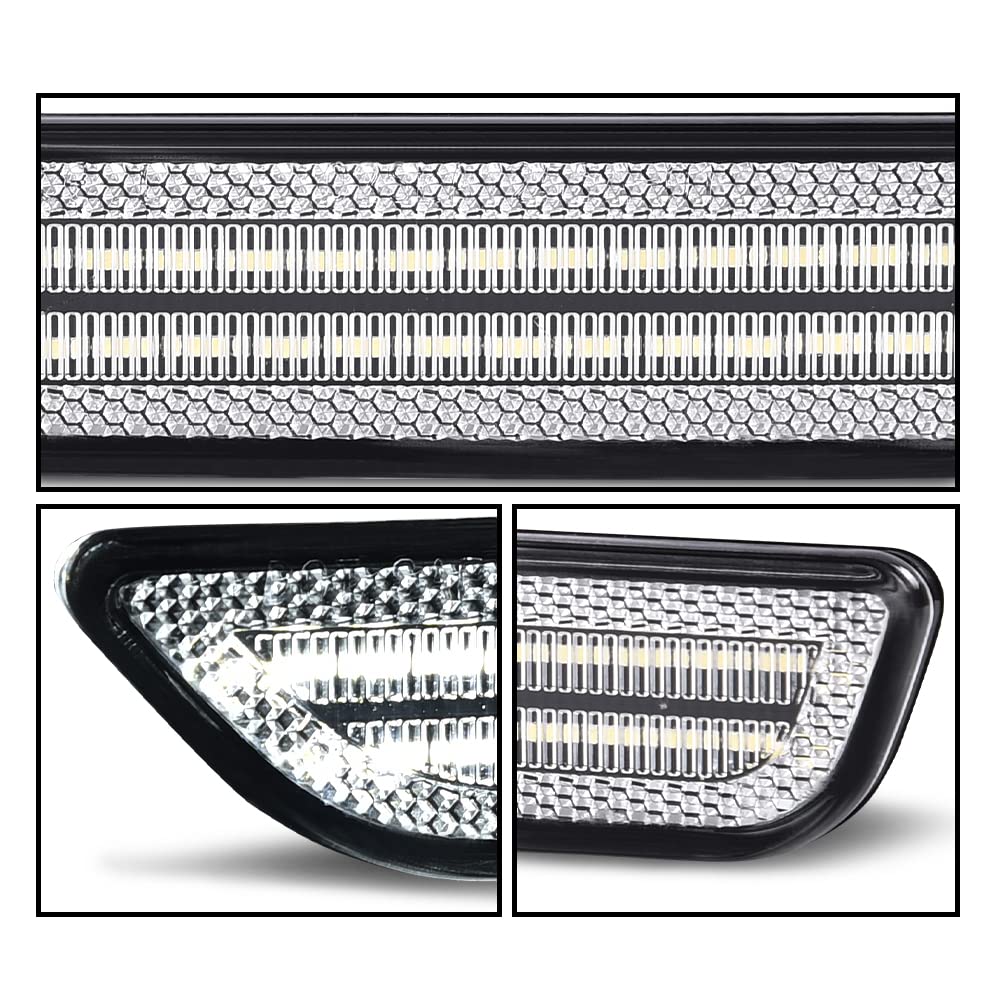 G-PLUS WHITE LED STRIP Front Fender Lamp Side Marker Light Lamp With Bulbs Compatible with Ford Mustang 2010-2014 AR3Z-15A201-A, AR3Z-15A201-B, AR3Z15A201A, AR3Z15A201B Clear Lens