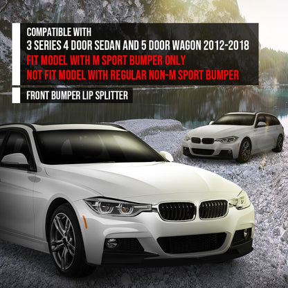 G-PLUS Front Bumper Lip Splitter Spoiler Fit BMW 3 Series 4 Door Sedan and 5 Door Wagon 2012-2018, Not Fit Model with Regular Non-M Sport Bumper Bumper Performance Front Lip Splitter Black
