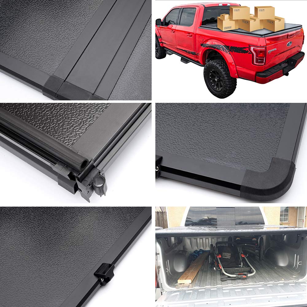Black T3 Tri Fold Hard Top Truck Bed Tonneau Cover Replacement for Ford F150 2015 2016 2017 2018 2019 2020 | 5.5' Extra Short Bed