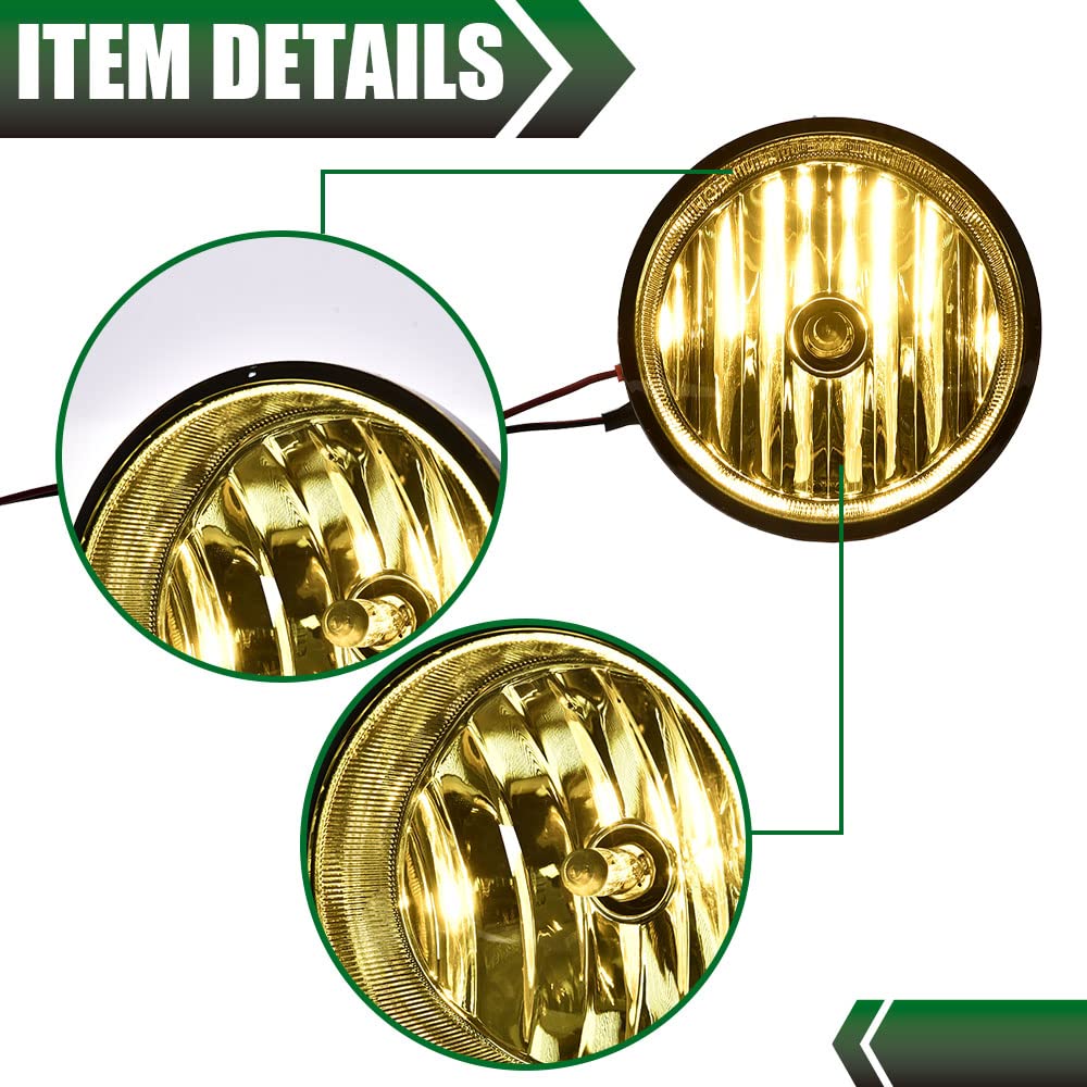 G-PLUS Front Bumper Fog Lights Assembly Compatible With 2005-2011 Toyota Tacoma/ 2007-2013 Tundra (Yellow lens) neblineros para autos delantero faros antiniebla