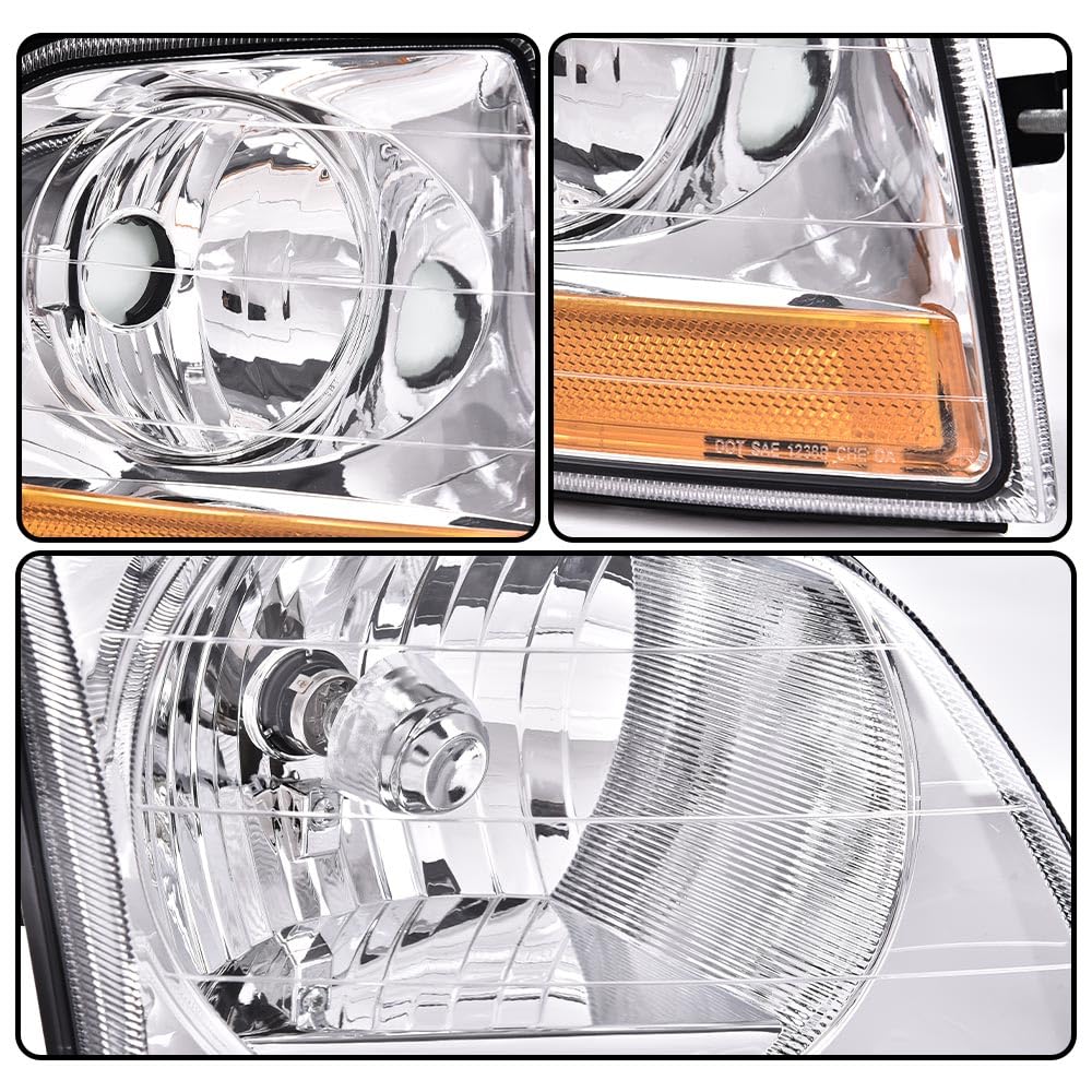 G-PLUS Headlights Fit Ford Expedition 1997-2002/Fit FordF150 1998-2003/Fit Ford F250 1988-1999 Left & Right Bumper Headlamps Clear Lens Chrome Housing Amber Reflector,faros delanteros