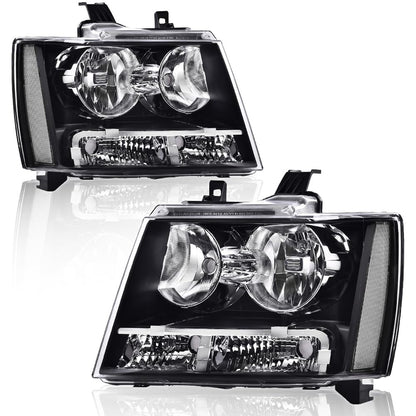 G-PLUS Headlights Assembly, Compatible with 2007-2014 Chevy Suburban/ 2007-2013 Tahoe Avalanche Bumper Headlamps, Clear Lens Black Housing Clear Reflector,faros delanteros