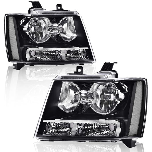 G-PLUS Headlights Assembly, Compatible with 2007-2014 Chevy Suburban/ 2007-2013 Tahoe Avalanche Bumper Headlamps, Clear Lens Black Housing Clear Reflector,faros delanteros