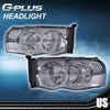 G-PLUS Headlights Assembly Fit 2002-2005 Dodge Ram 1500 2500 3500 Bumper Headlamp Smoky lens Chrome Housing Clear Reflector