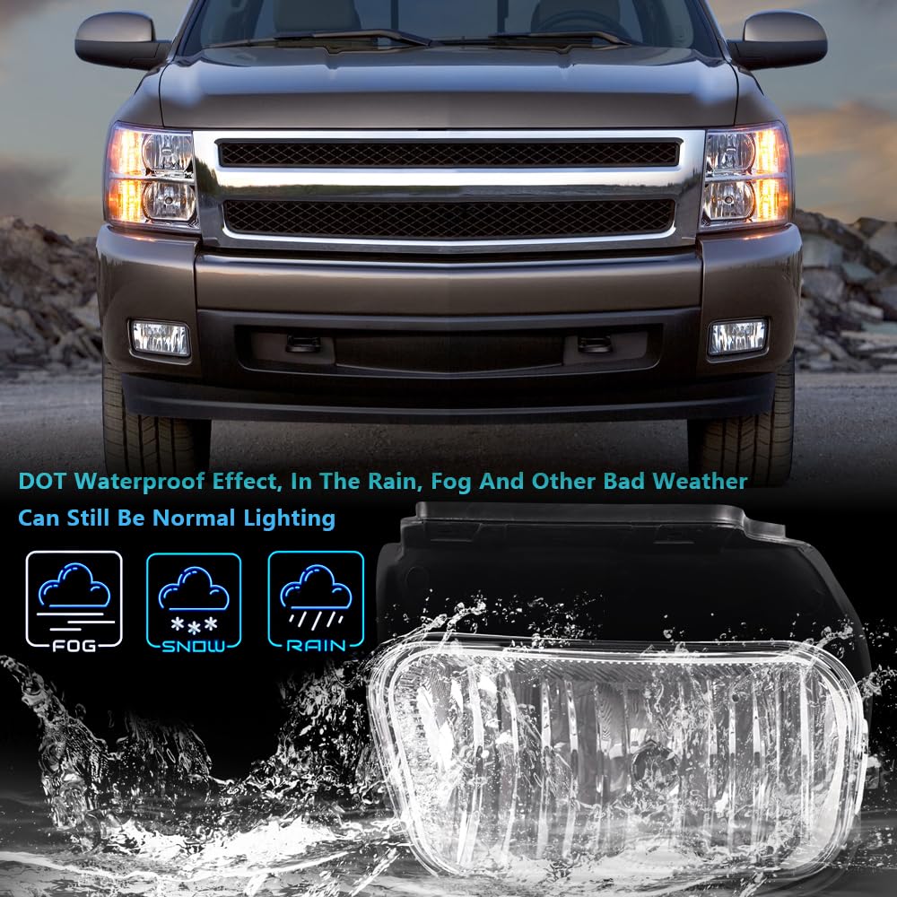 G-PLUS Fog Lights Bumper Lamp Compatible with Chevy Silverado 1500/2500/3500 2003-2006, Compatible with 2007 Classic, Fit Avalanche 2002-2006 Without Body Cladding, Clear