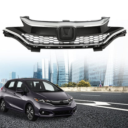 G-PLUS Front Bumper Upper Chrome Honeycomb Grille Grill Compatible with 2018 2019 2020 Honda Fit 71121-T5R-A50, 71122-T5R-A50, 71123-T5R-A50