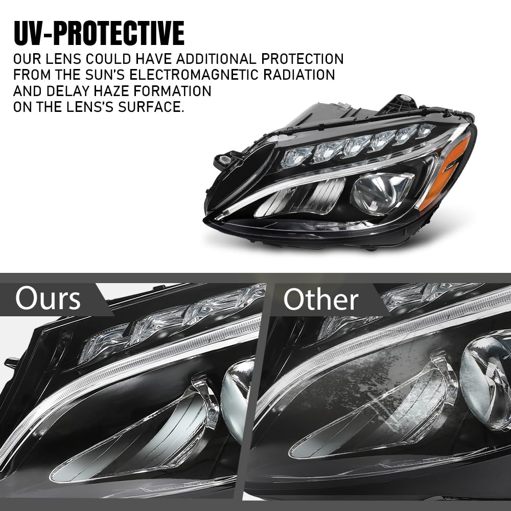 G-PLUS LED Headlight Left Driver Side Compatible with Benz C-Class C300 W205 2015 2016 2017 2018 205906770364, MB2502227 Black