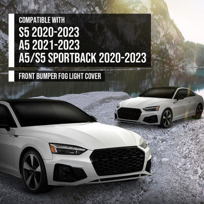 G-PLUS Front Bumper Fog Light Cover Compatible with Audi S5 Sportback / S5 / A5 Sportback / A5 2020 2021 2022 2023 8W6807681T3Q7, 8W6807682T3Q7 Black